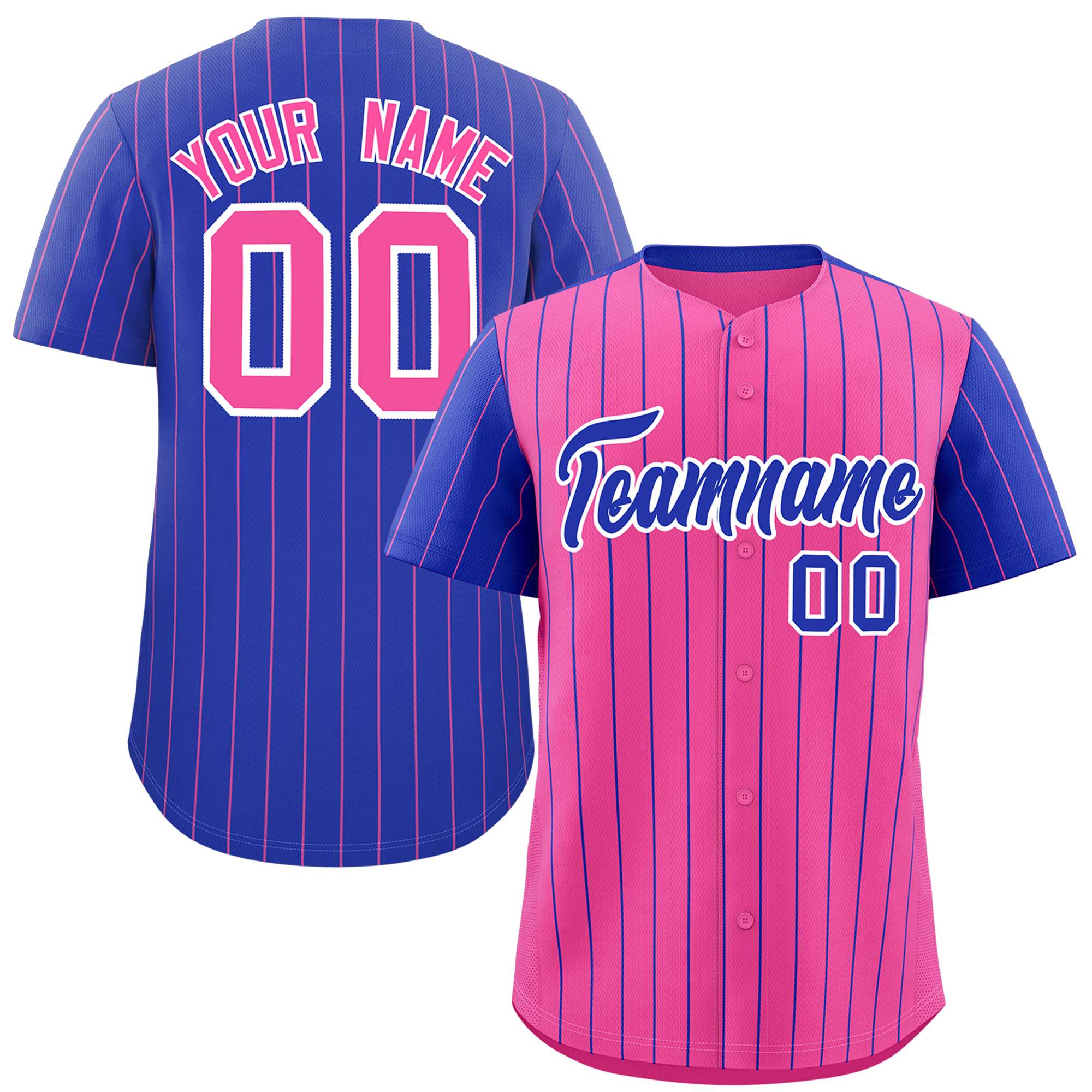 Custom Pink Royal Pinstripe Personalized Raglan Sleeves Authentic Baseball Jersey