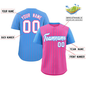 Custom Pink Powder Blue Pinstripe Personalized Raglan Sleeves Authentic Baseball Jersey