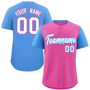 Custom Pink Powder Blue Pinstripe Personalized Raglan Sleeves Authentic Baseball Jersey