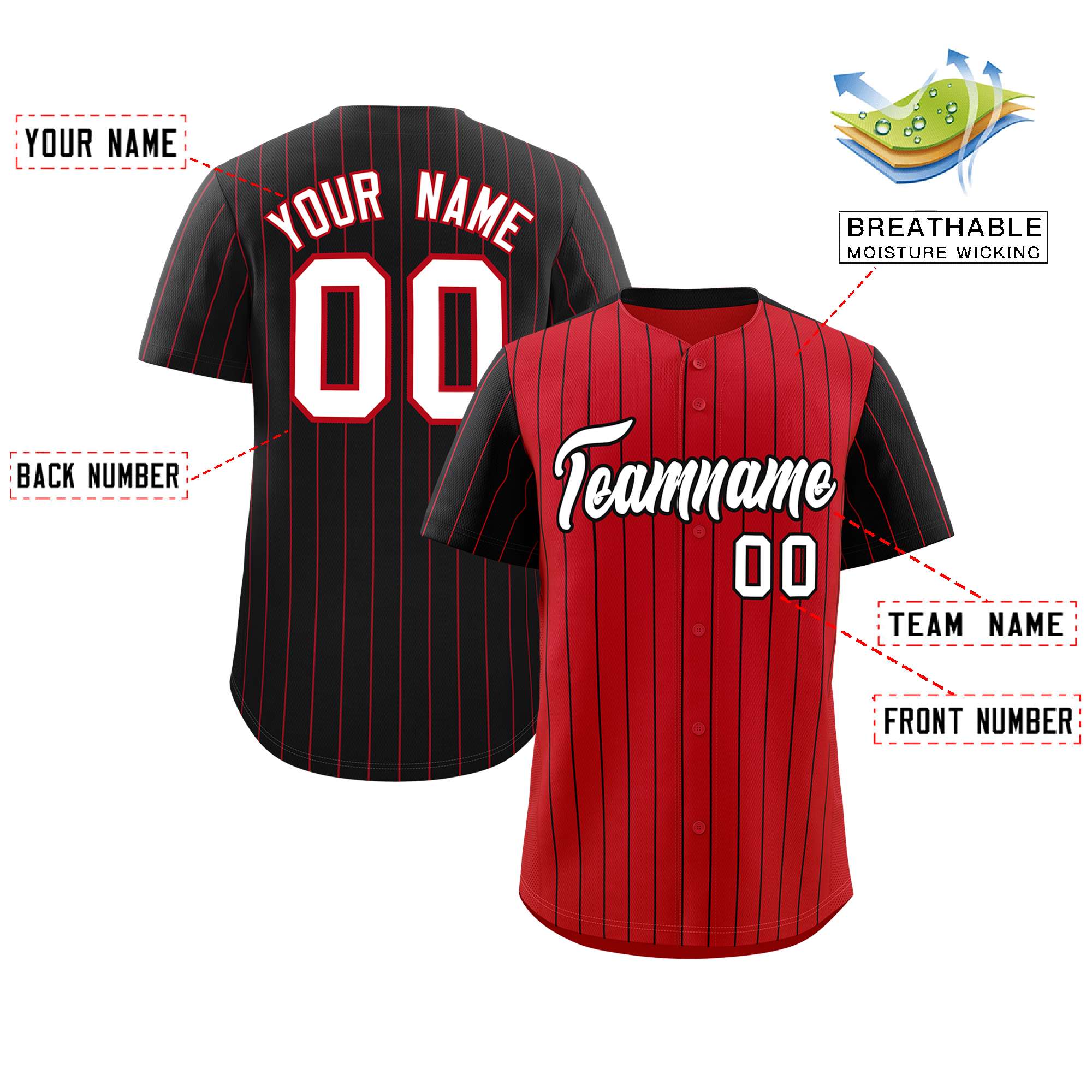 Custom Red Black Pinstripe Personalized Raglan Sleeves Authentic Baseball Jersey