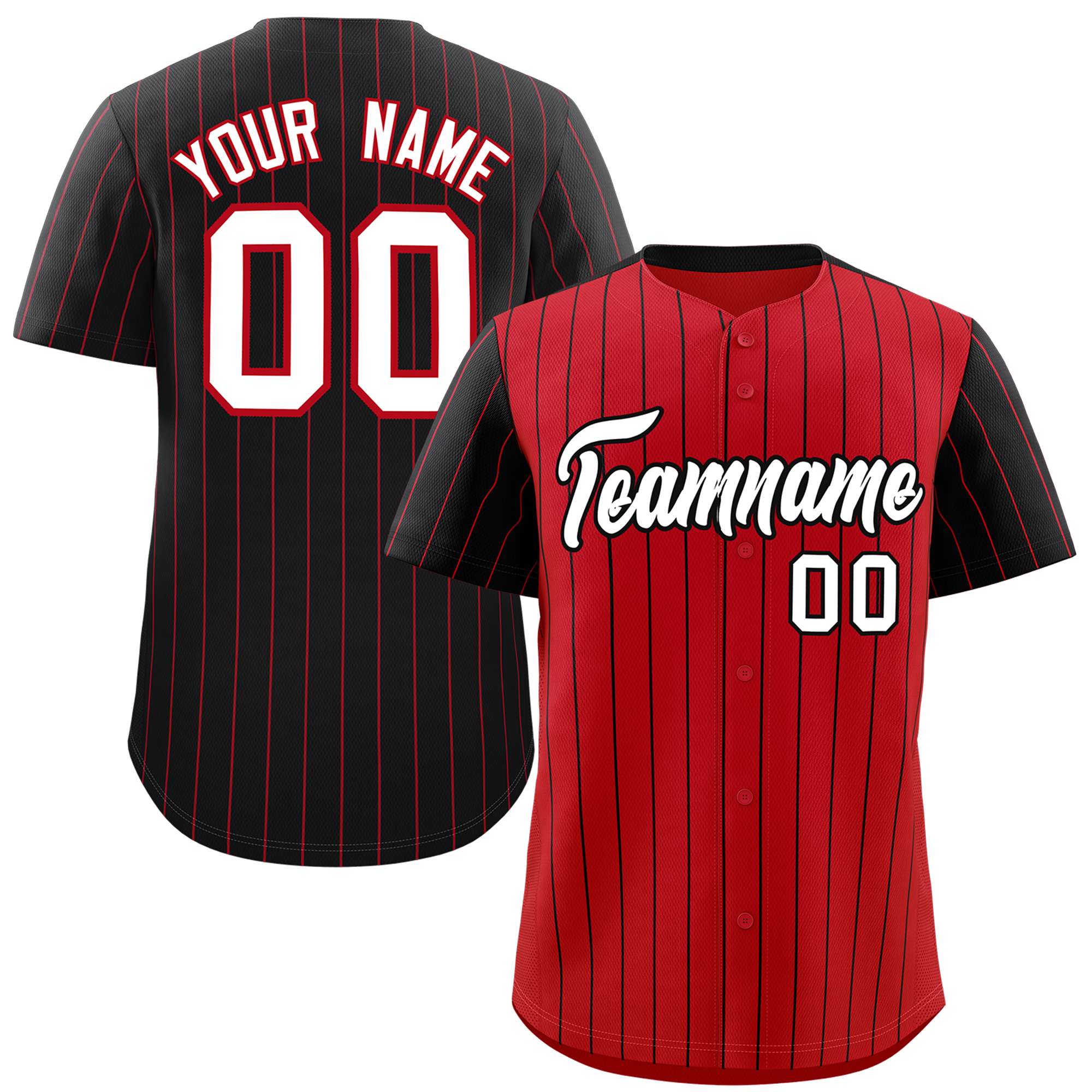 Custom Red Black Pinstripe Personalized Raglan Sleeves Authentic Baseball Jersey