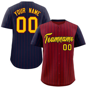 Custom Crimson Navy Pinstripe Personalized Raglan Sleeves Authentic Baseball Jersey