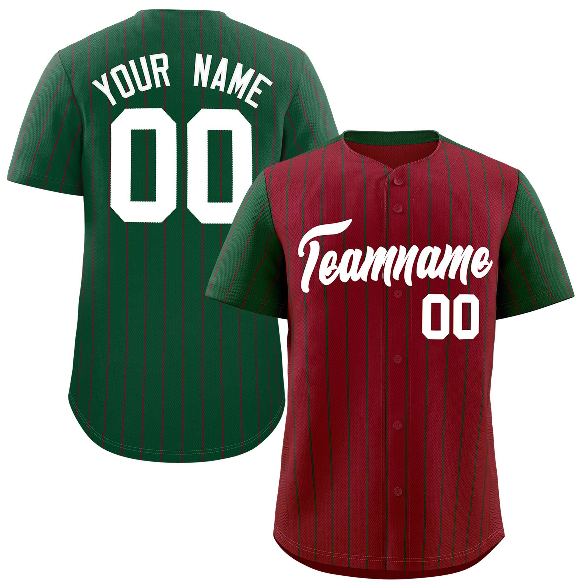 Custom Crimson Green Pinstripe Personalized Raglan Sleeves Authentic Baseball Jersey