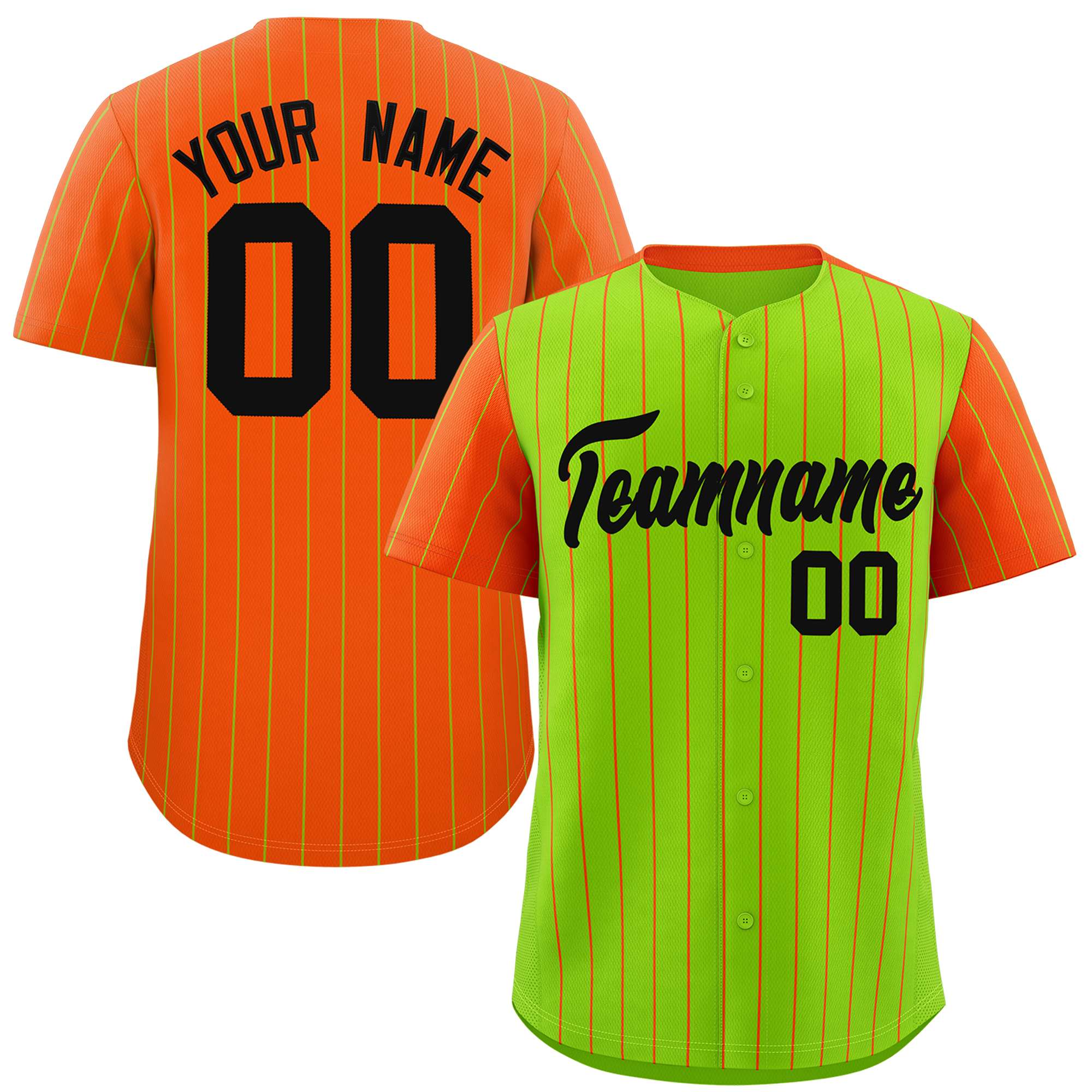 Custom Neon Green Orange Pinstripe Personalized Raglan Sleeves Authentic Baseball Jersey