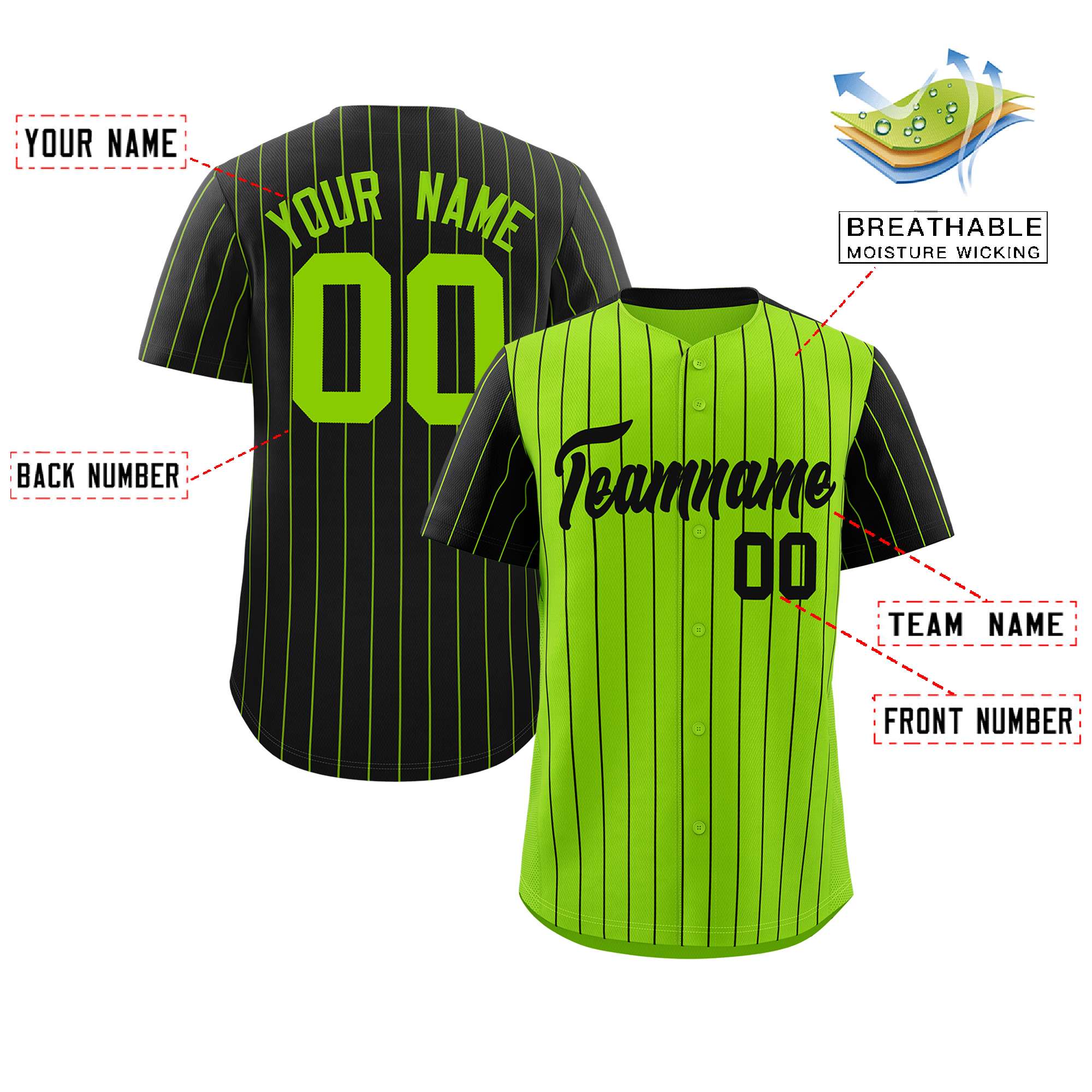 Custom Neon Green Black Pinstripe Personalized Raglan Sleeves Authentic Baseball Jersey