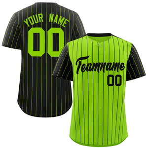 Custom Neon Green Black Pinstripe Personalized Raglan Sleeves Authentic Baseball Jersey