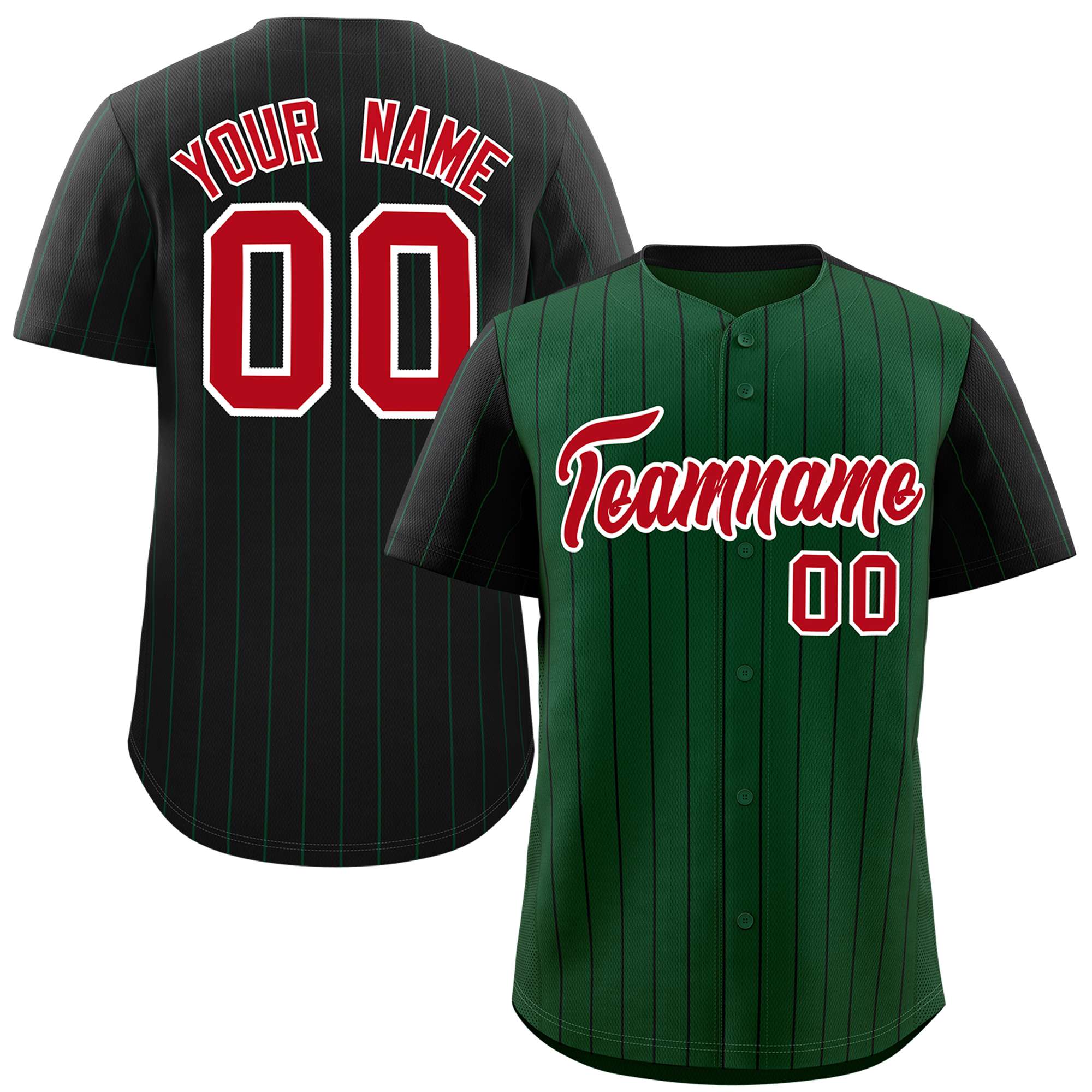 Custom Green Black Pinstripe Personalized Raglan Sleeves Authentic Baseball Jersey