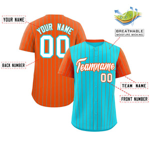 Custom Sky Blue Orange Pinstripe Personalized Raglan Sleeves Authentic Baseball Jersey