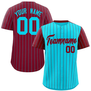 Custom Sky Blue Crimson Pinstripe Personalized Raglan Sleeves Authentic Baseball Jersey