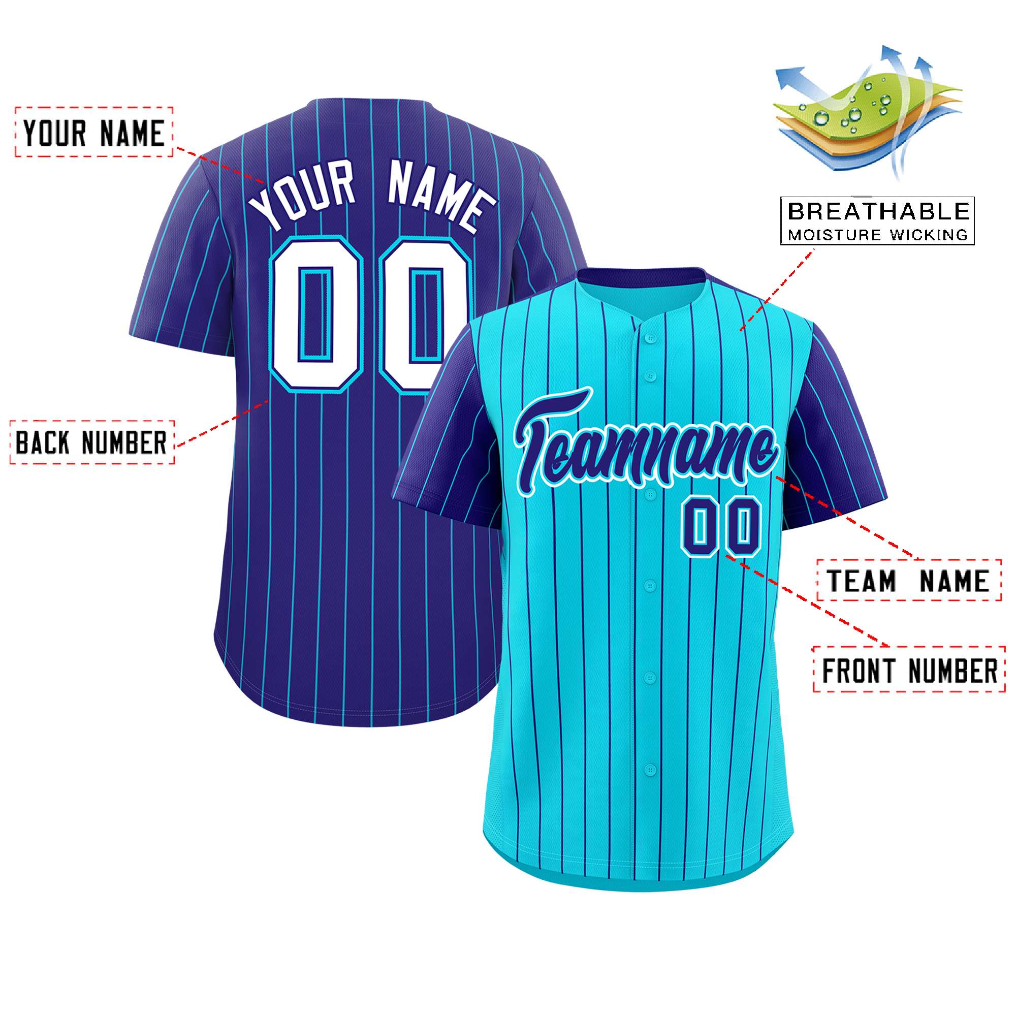 Custom Sky Blue Purple Pinstripe Personalized Raglan Sleeves Authentic Baseball Jersey