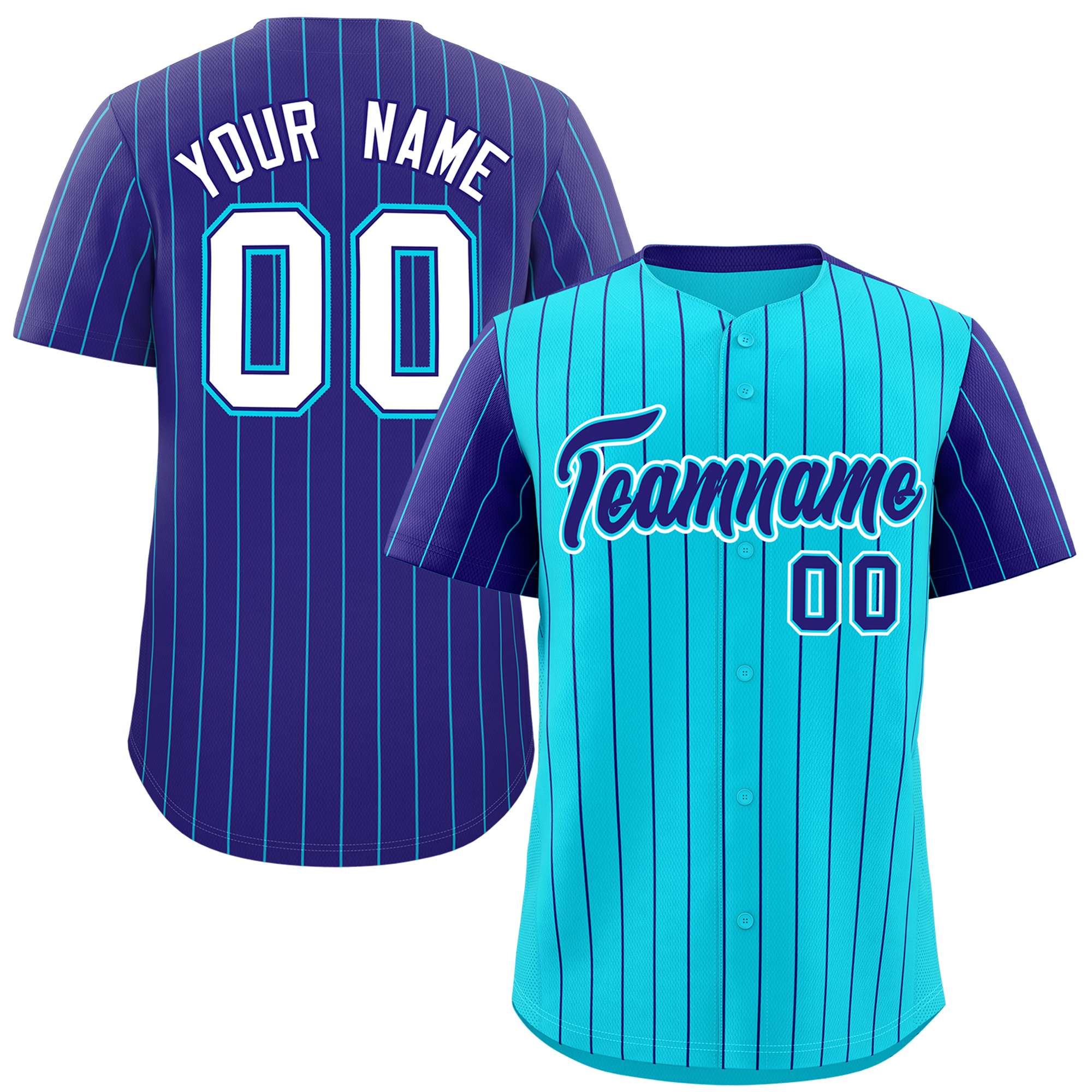 Custom Sky Blue Purple Pinstripe Personalized Raglan Sleeves Authentic Baseball Jersey