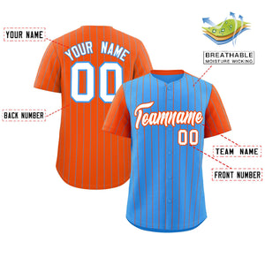 Custom Powder Blue Orange Pinstripe Personalized Raglan Sleeves Authentic Baseball Jersey