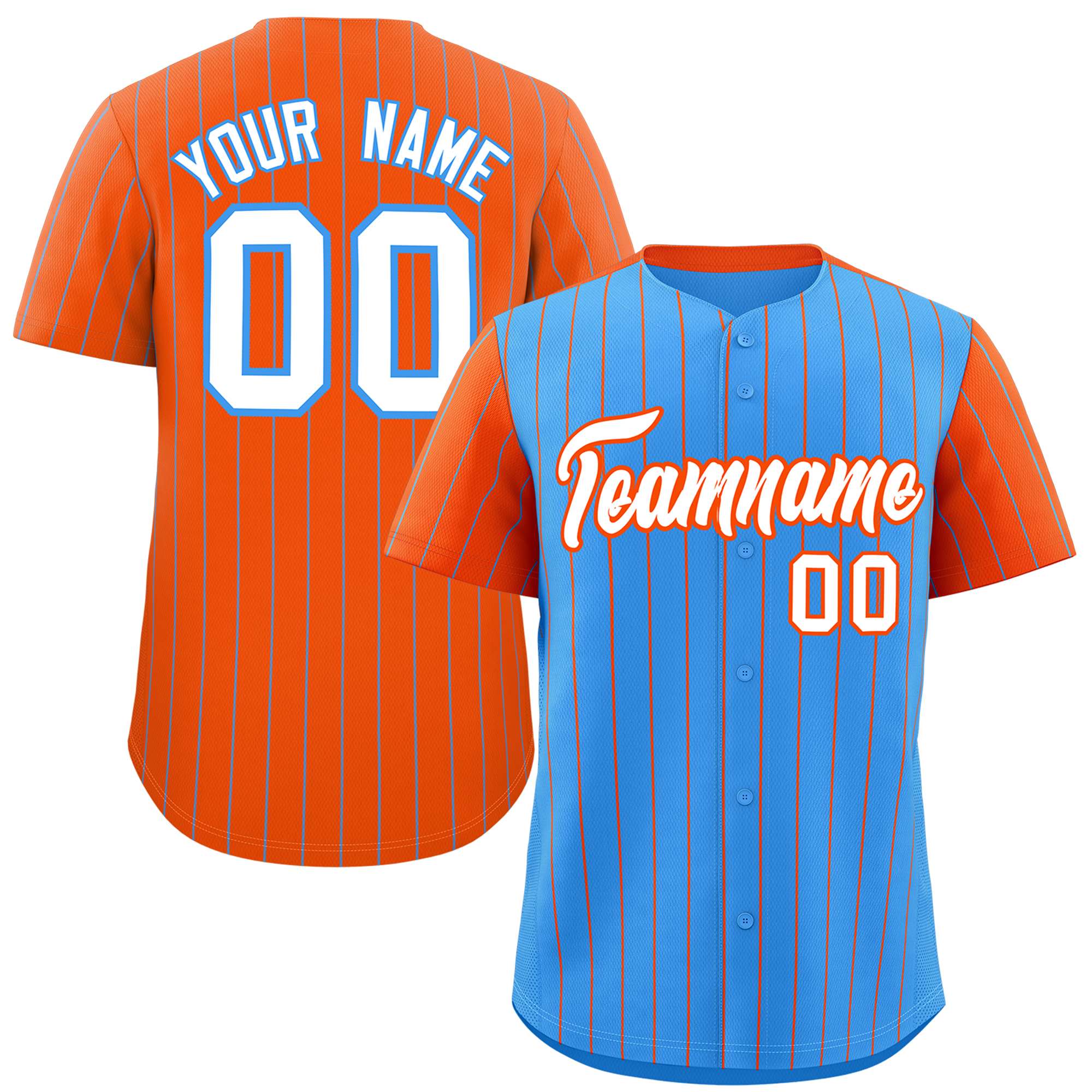 Custom Powder Blue Orange Pinstripe Personalized Raglan Sleeves Authentic Baseball Jersey