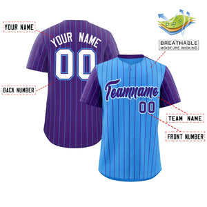 Custom Powder Blue Purple Pinstripe Personalized Raglan Sleeves Authentic Baseball Jersey