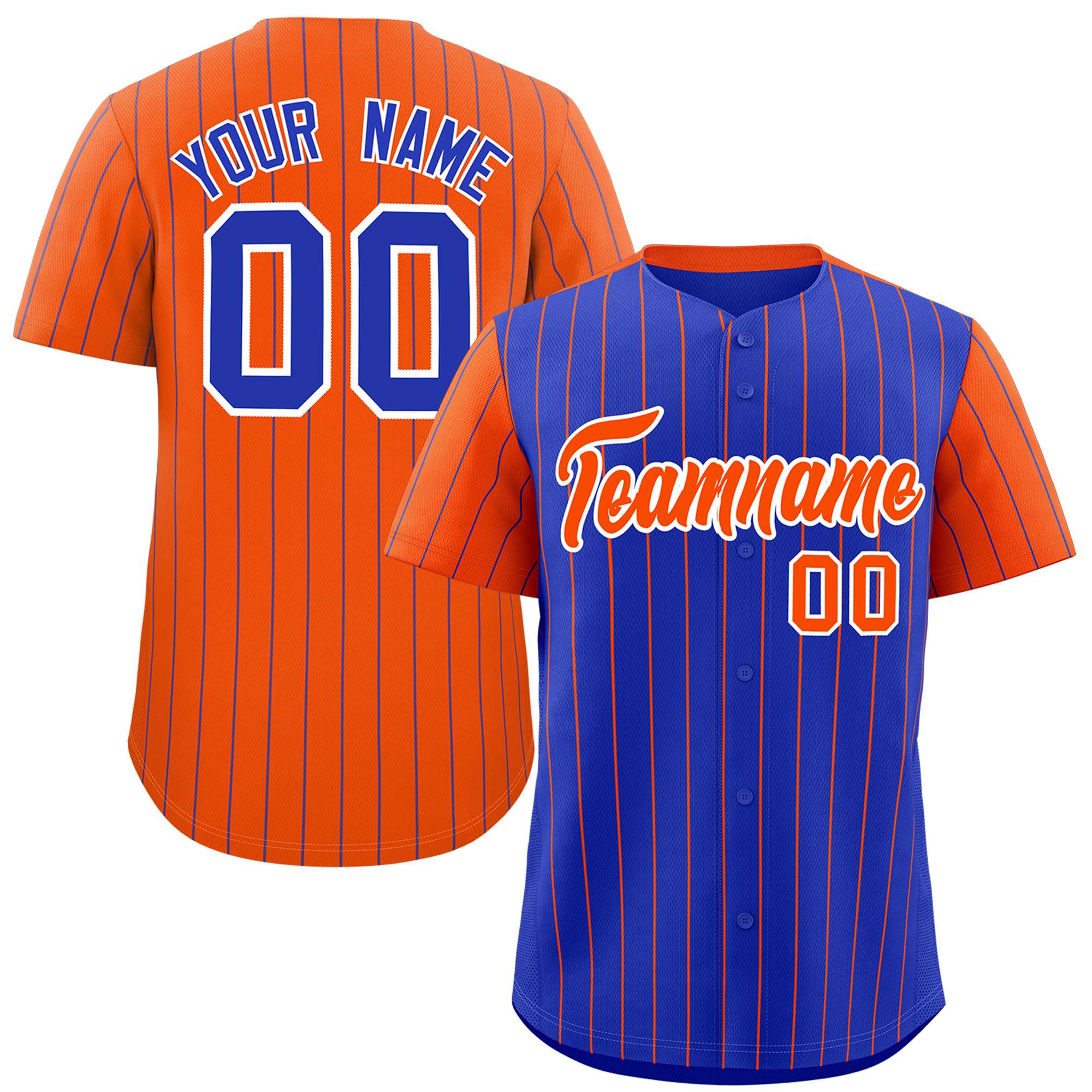 Custom Royal Orange Pinstripe Personalized Raglan Sleeves Authentic Baseball Jersey