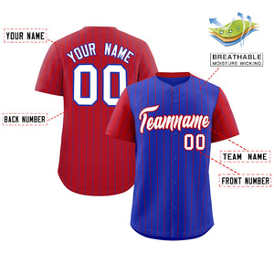 Custom Royal Red Pinstripe Personalized Raglan Sleeves Authentic Baseball Jersey