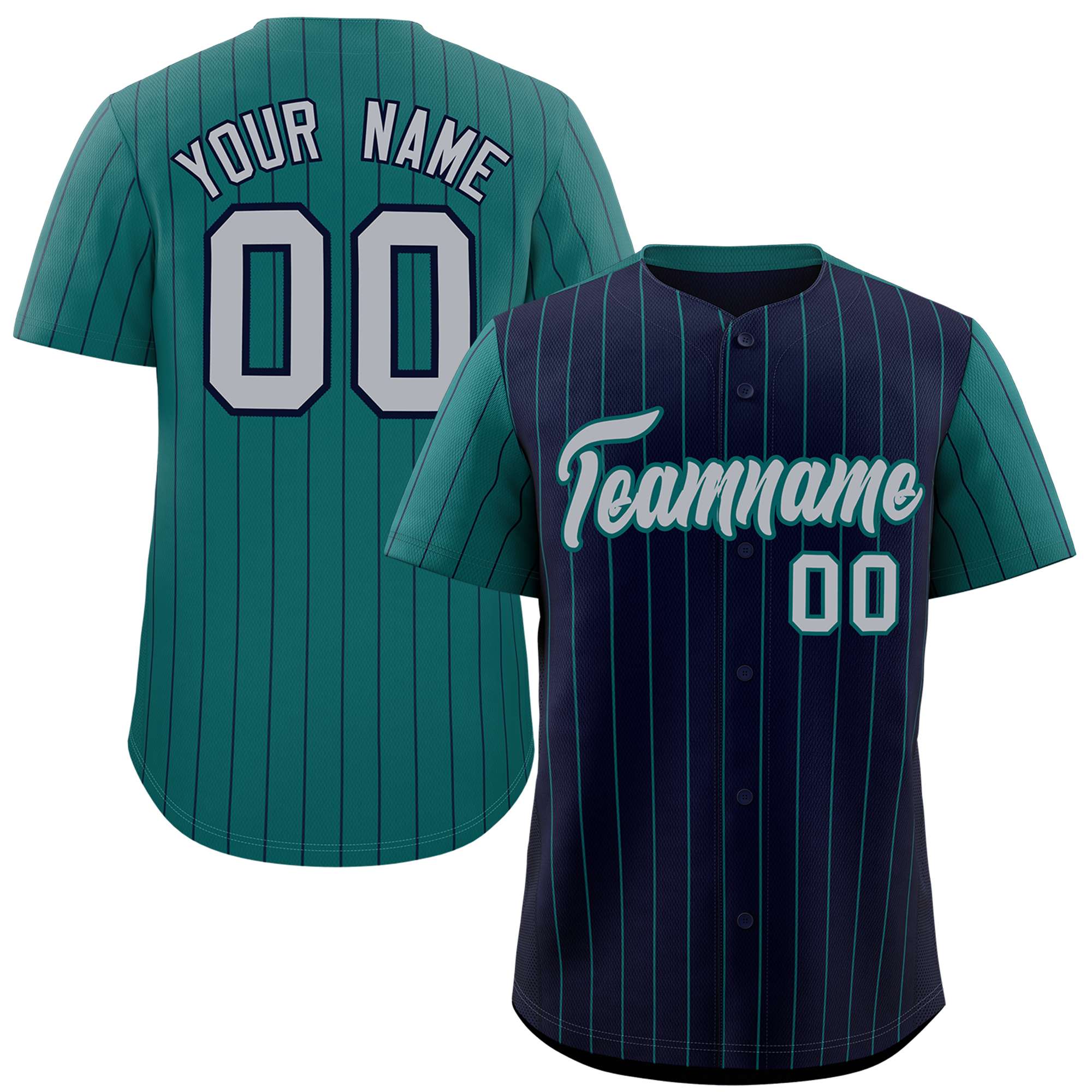 Custom Navy Midnight Green Pinstripe Personalized Raglan Sleeves Authentic Baseball Jersey