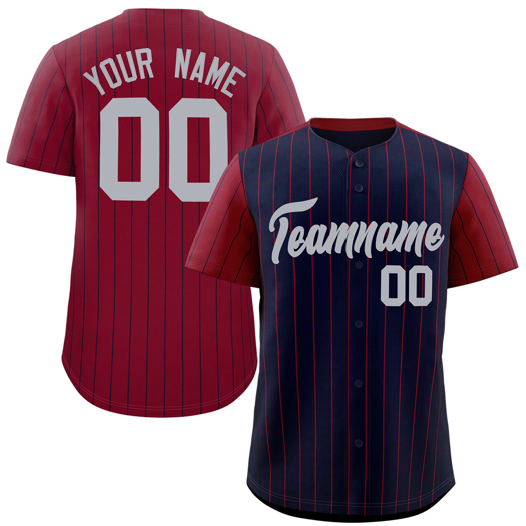 Custom Navy Crimson Pinstripe Personalized Raglan Sleeves Authentic Baseball Jersey