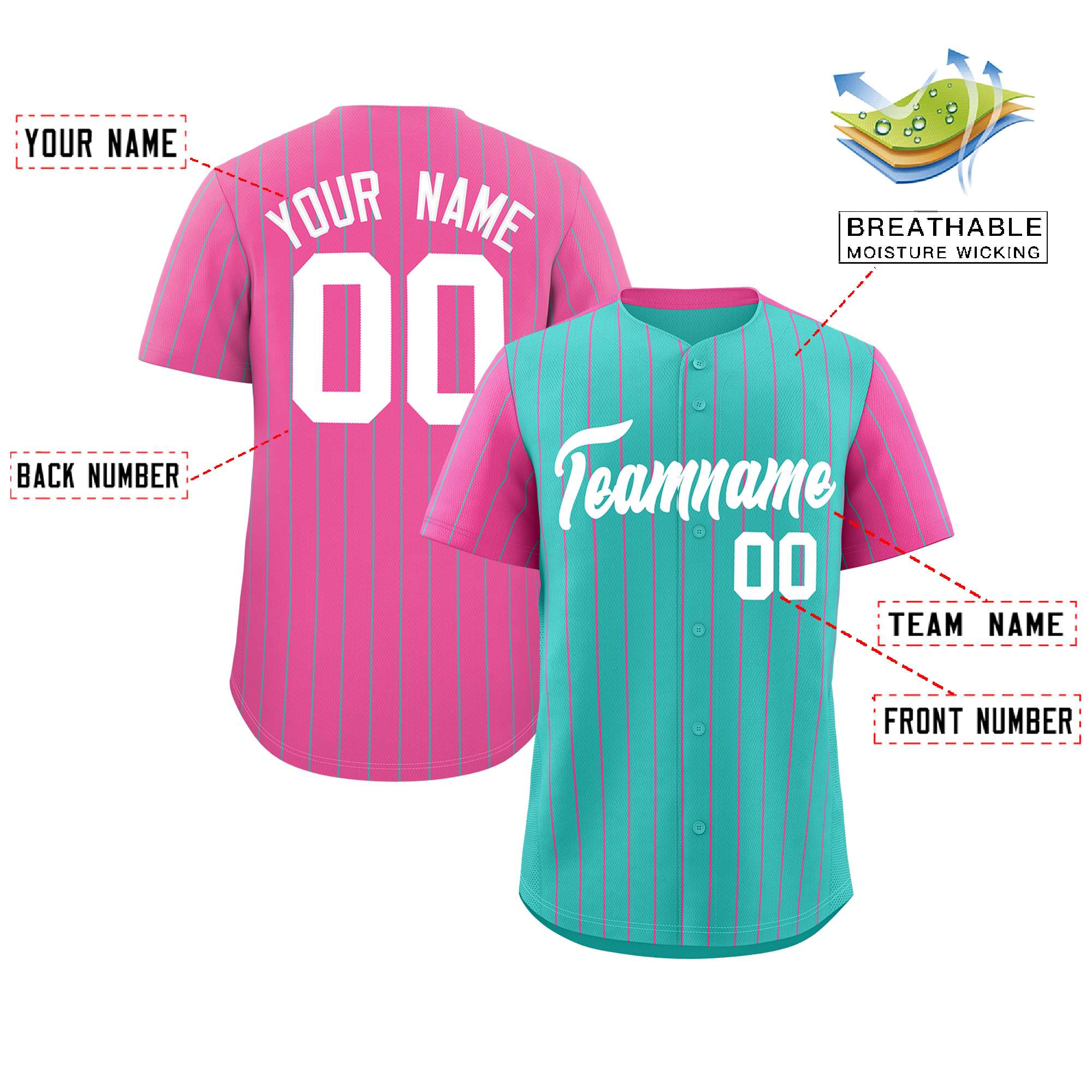 Custom Bright Green Pink Pinstripe Personalized Raglan Sleeves Authentic Baseball Jersey