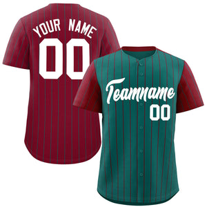 Custom Aqua Crimson Pinstripe Personalized Raglan Sleeves Authentic Baseball Jersey