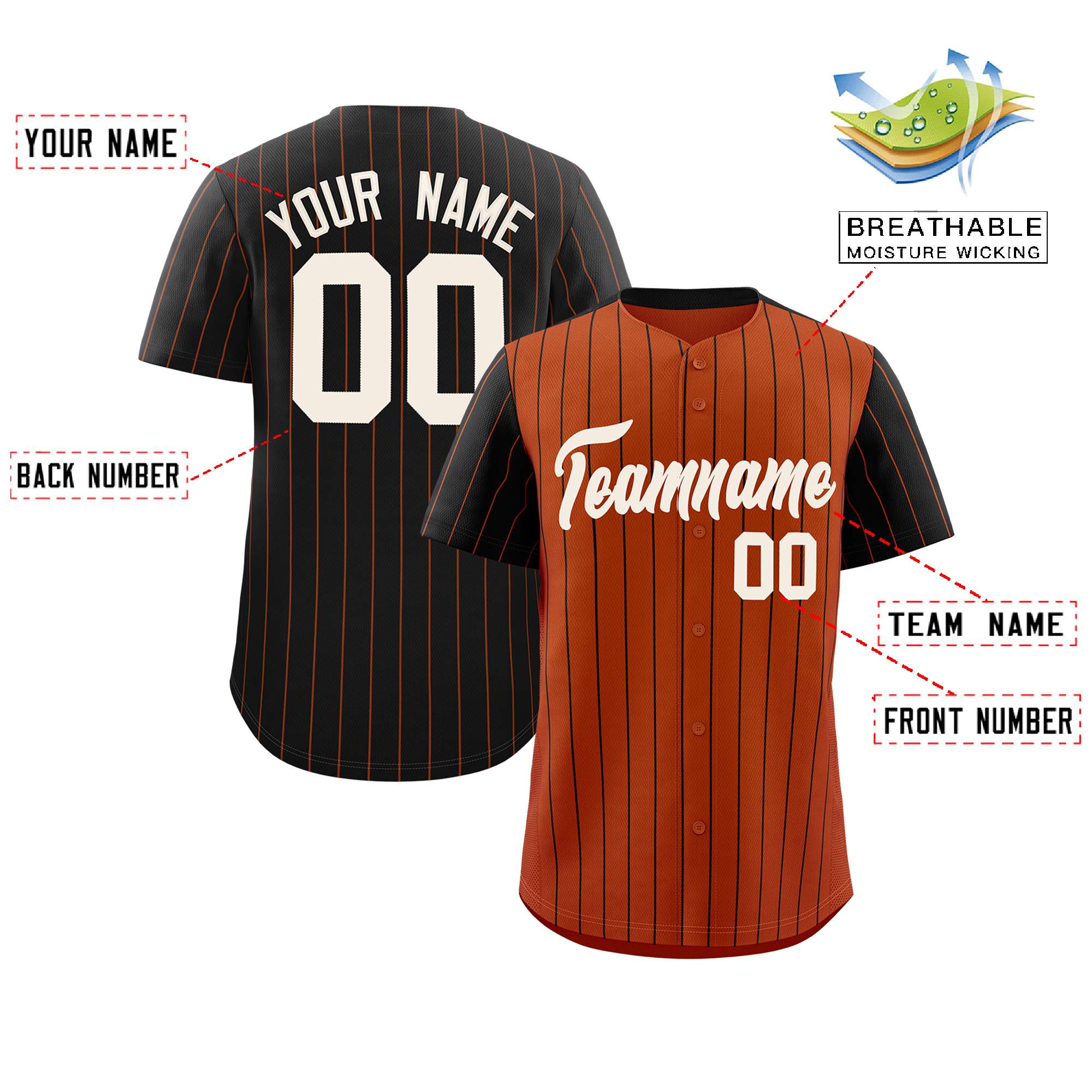 Custom Texas Orange Black Pinstripe Personalized Raglan Sleeves Authentic Baseball Jersey