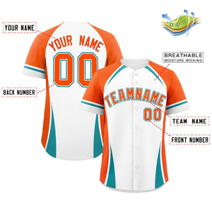 Custom White Orange-Aqua Personalized Color Block Authentic Baseball Jersey