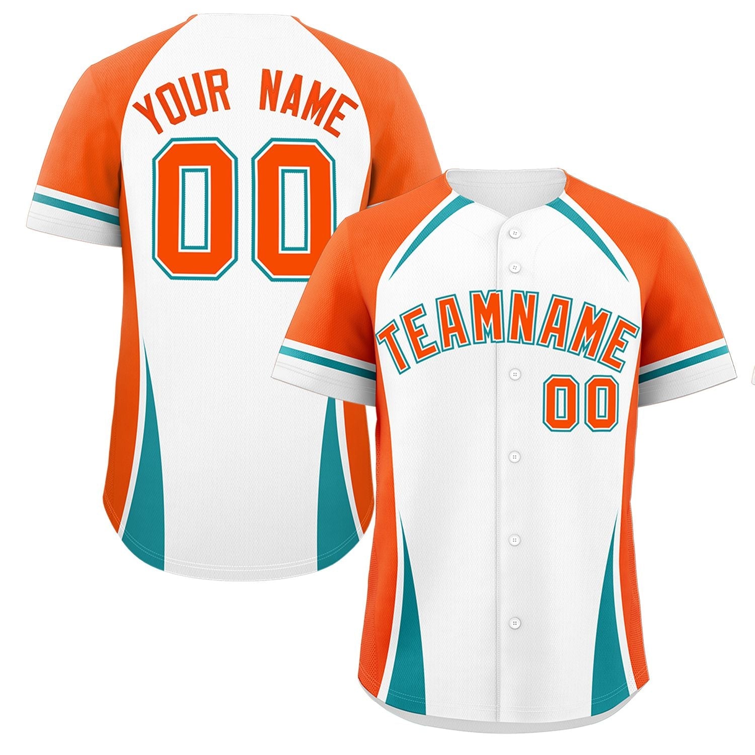 Custom White Orange-Aqua Personalized Color Block Authentic Baseball Jersey