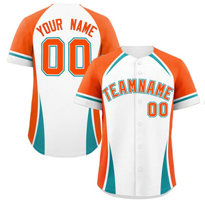 Custom White Orange-Aqua Personalized Color Block Authentic Baseball Jersey