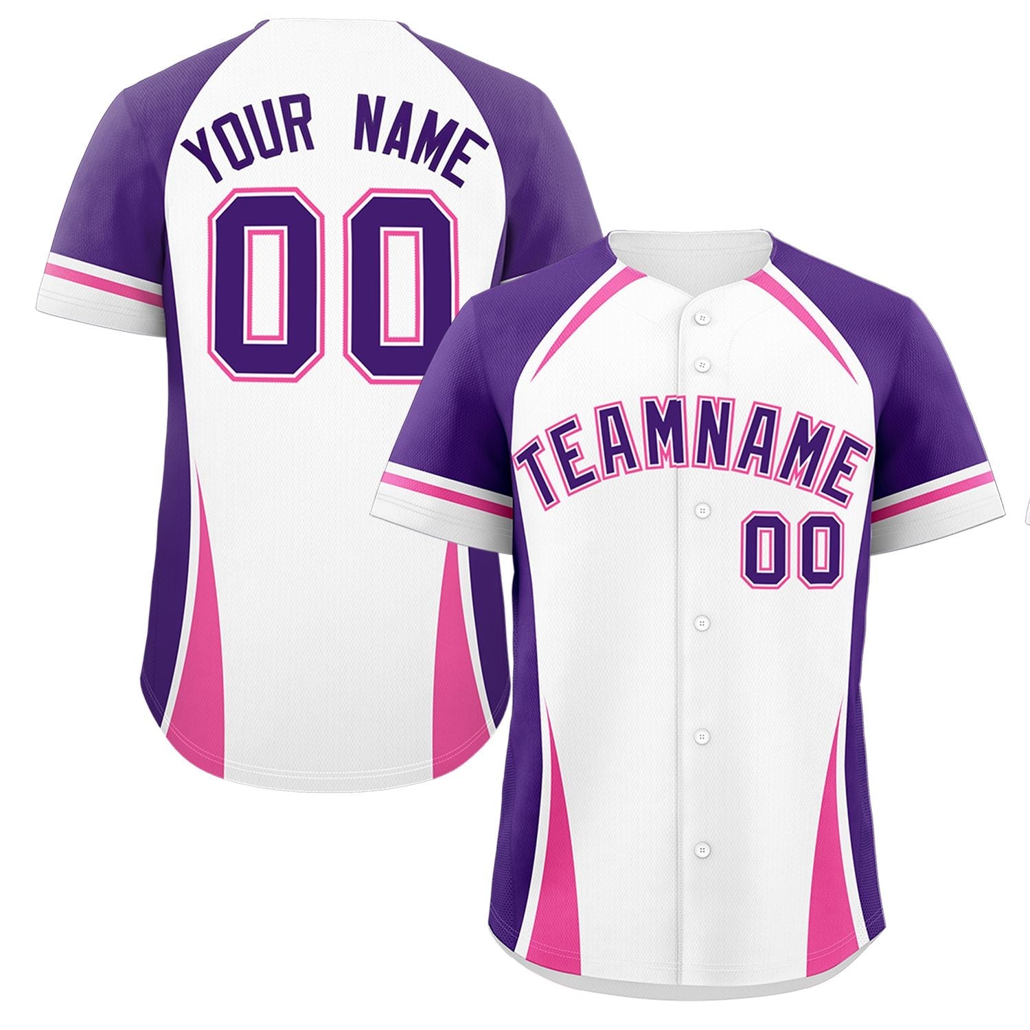 Custom White Purple-Pink Personalized Color Block Authentic Baseball Jersey