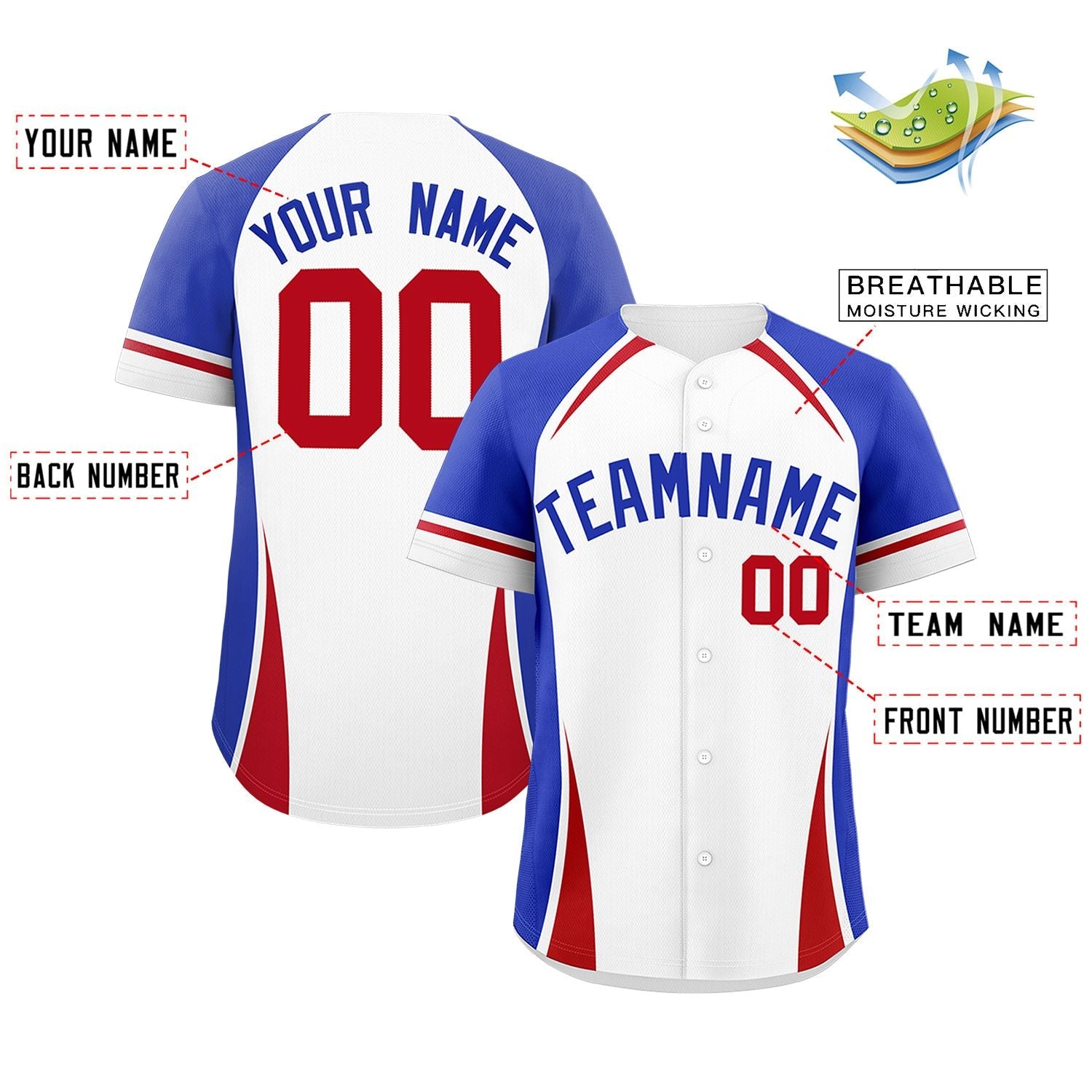 Custom White Royal-Red Personalized Color Block Authentic Baseball Jersey