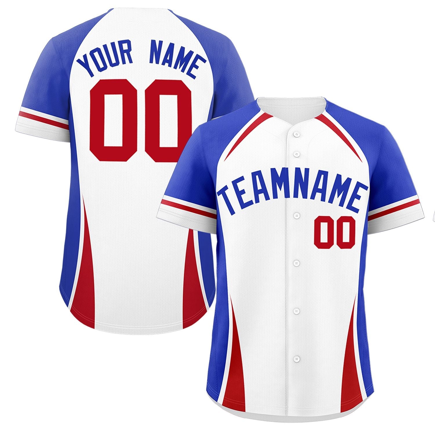 Custom White Royal-Red Personalized Color Block Authentic Baseball Jersey