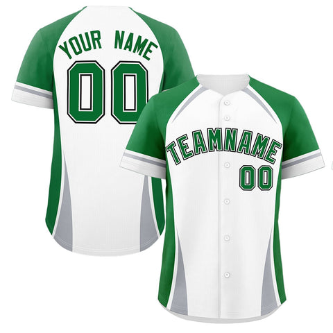 Custom White Kelly Green-Gray Personalized Color Block Authentic Baseball Jersey