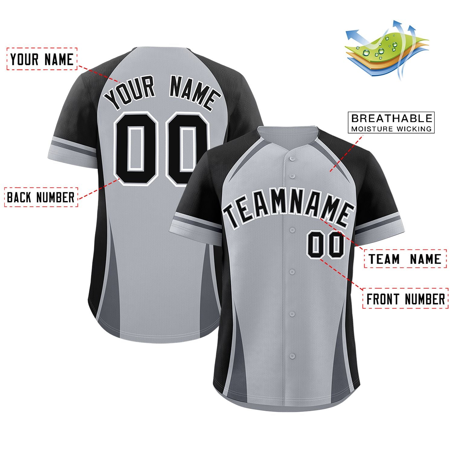 Custom Gray Black-Dark Gray Personalized Color Block Authentic Baseball Jersey