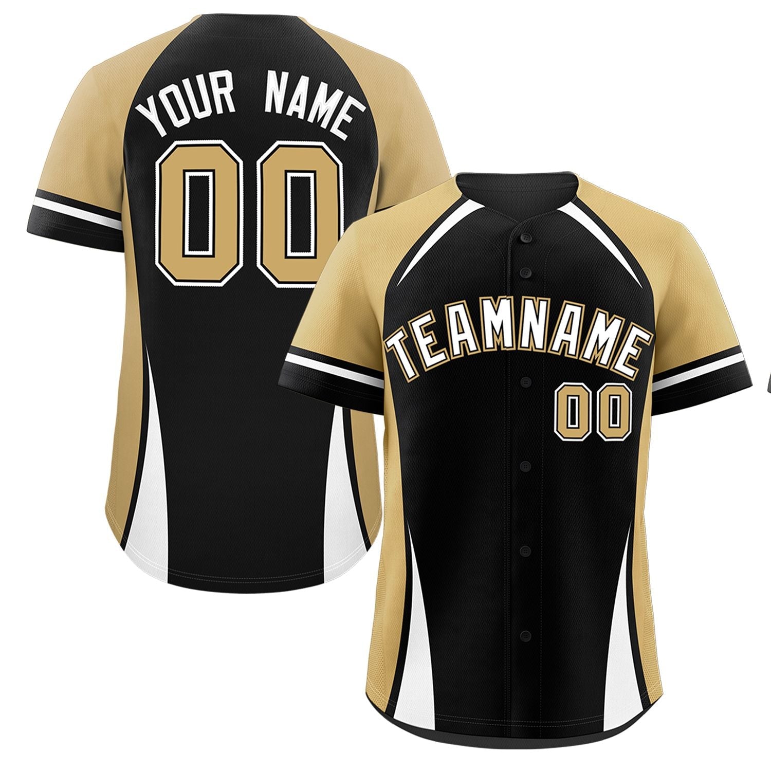 Custom Black Old Gold-White Personalized Color Block Authentic Baseball Jersey