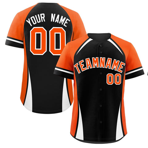 Custom Black Orange-White Personalized Color Block Authentic Baseball Jersey