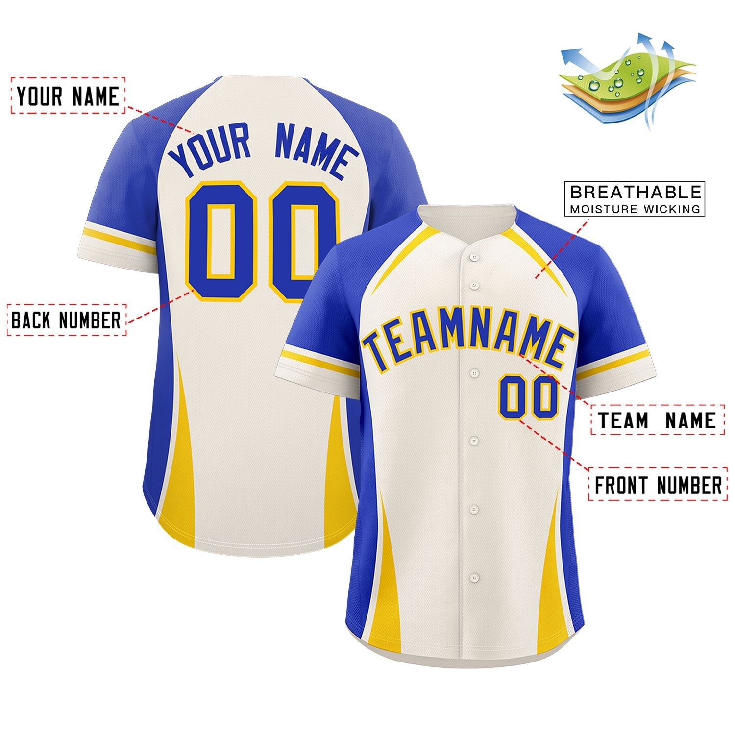 Custom Cream Royal-Gold Personalized Color Block Authentic Baseball Jersey