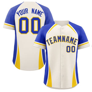 Custom Cream Royal-Gold Personalized Color Block Authentic Baseball Jersey