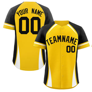 Custom Gold Black-White Personalized Color Block Authentic Baseball Jersey