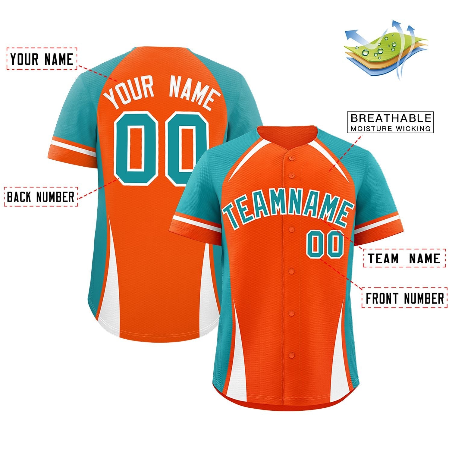 Custom Orange Aqua-White Personalized Color Block Authentic Baseball Jersey