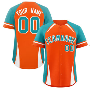 Custom Orange Aqua-White Personalized Color Block Authentic Baseball Jersey