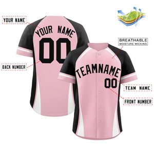 Custom Light Pink Black-White Personalized Color Block Authentic Baseball Jersey