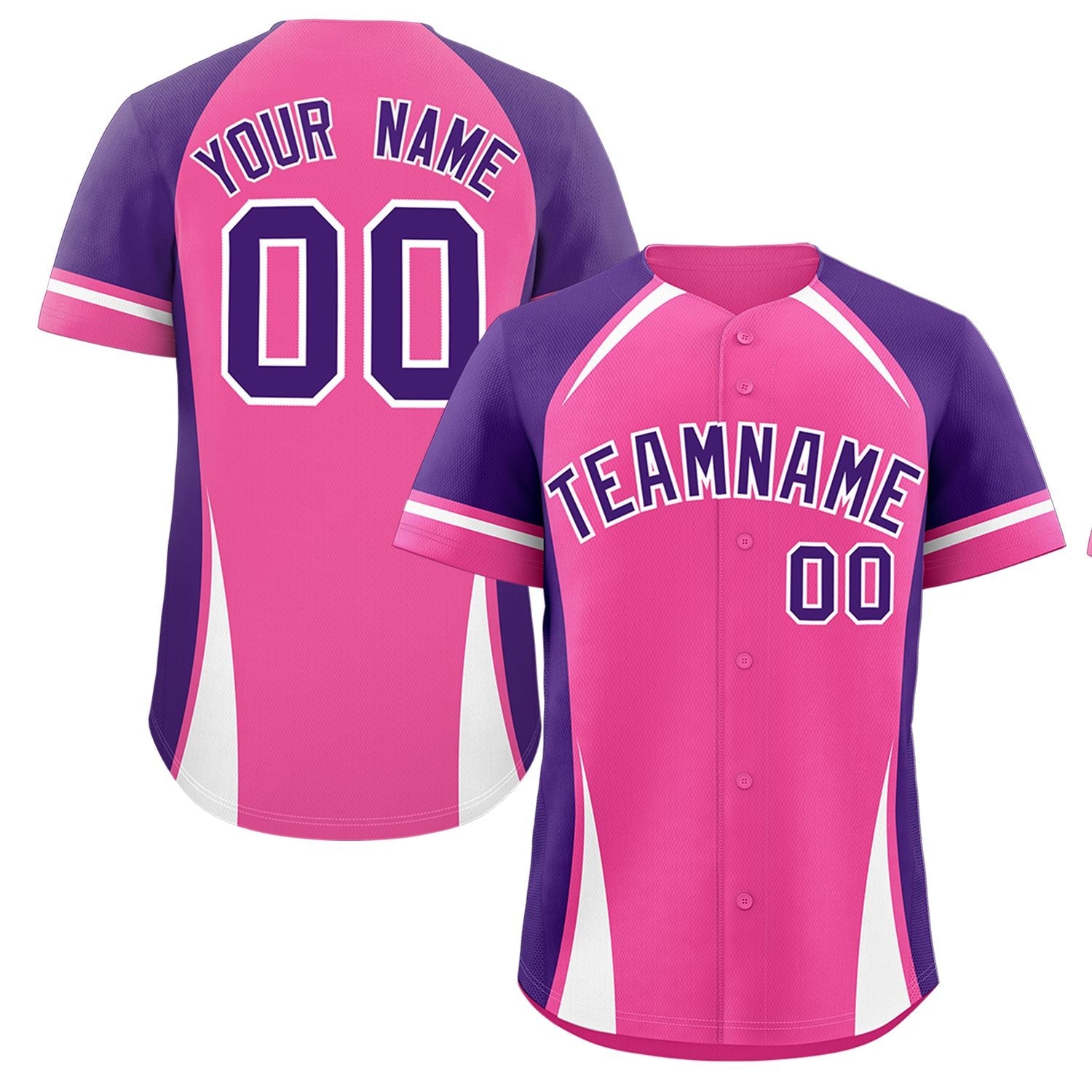 Custom Pink Purple-White Personalized Color Block Authentic Baseball Jersey