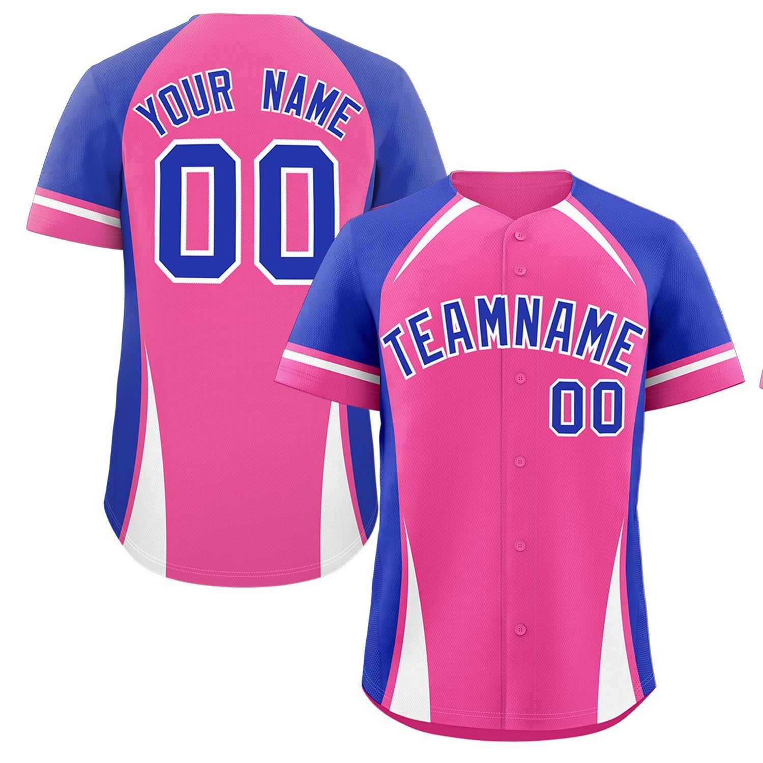 Custom Pink Royal-White Personalized Color Block Authentic Baseball Jersey