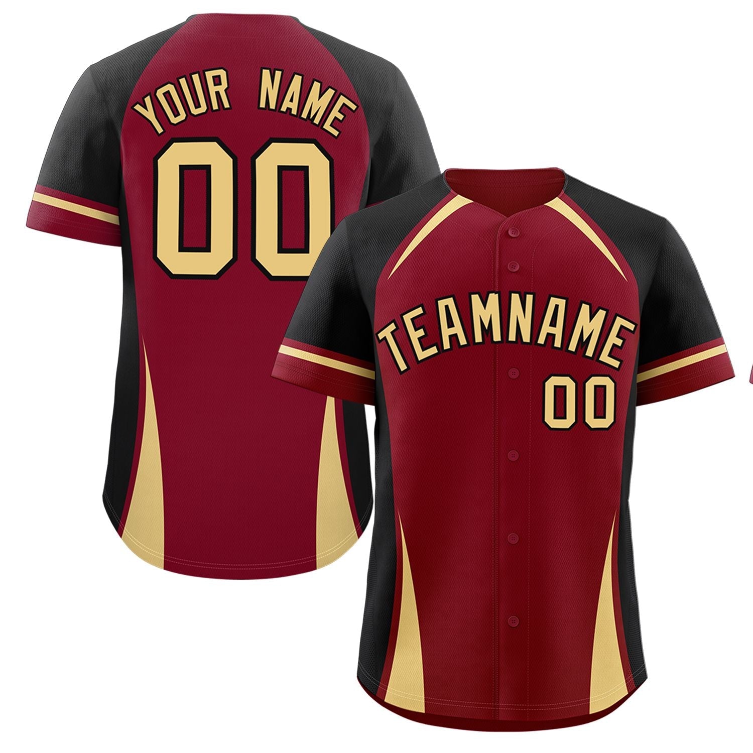 Custom Crimson Black-Khaki Personalized Color Block Authentic Baseball Jersey