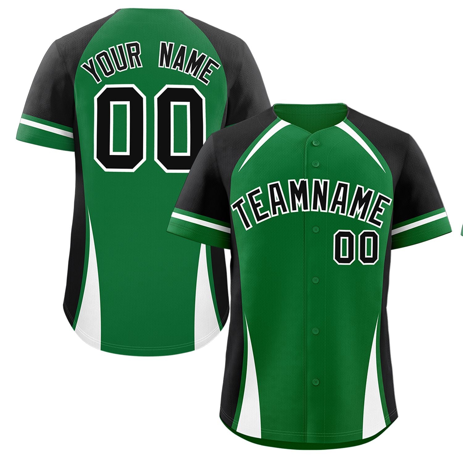 Custom Kelly Green Black-White Personalized Color Block Authentic Baseball Jersey