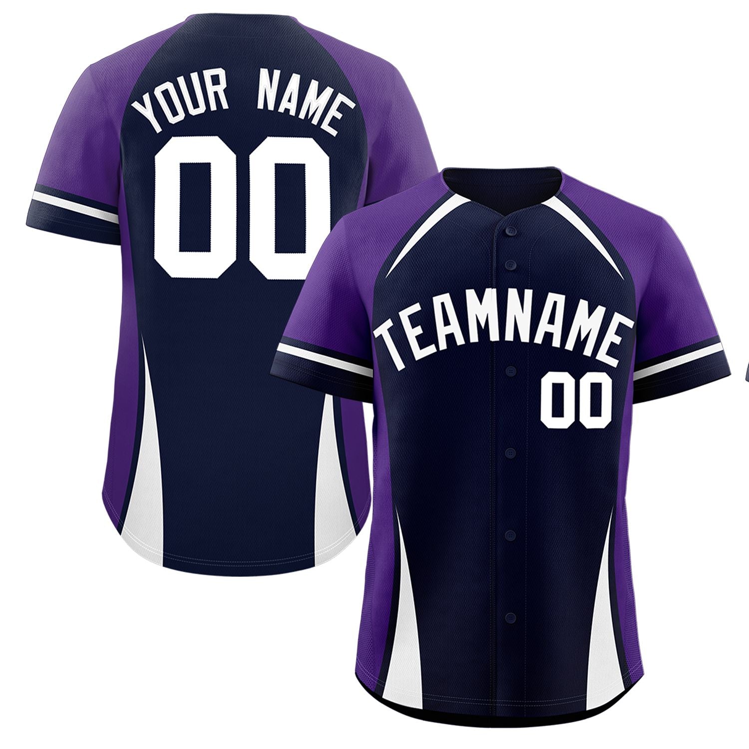 Custom Navy Purple-White Personalized Color Block Authentic Baseball Jersey