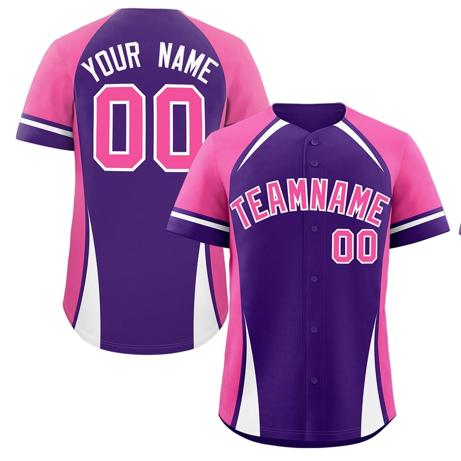 Custom Purple Pink-White Personalized Color Block Authentic Baseball Jersey