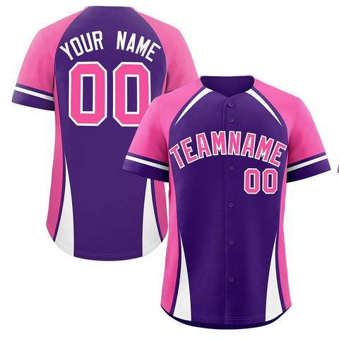 Custom Purple Pink-White Personalized Color Block Authentic Baseball Jersey