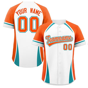 Custom White Orange-Aqua Personalized Color Block Authentic Baseball Jersey