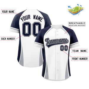 Custom White Navy-Gray Personalized Color Block Authentic Baseball Jersey